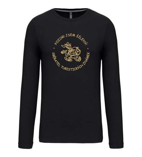 Pánské tričko s dlouhým rukávem "Šílený sběratel Turistických známek" - Barva: Dark Khaki, Velikost: XXL