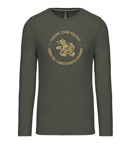 Pánské tričko s dlouhým rukávem "Šílený sběratel Turistických známek" - Barva: Dark Khaki, Velikost: XXL